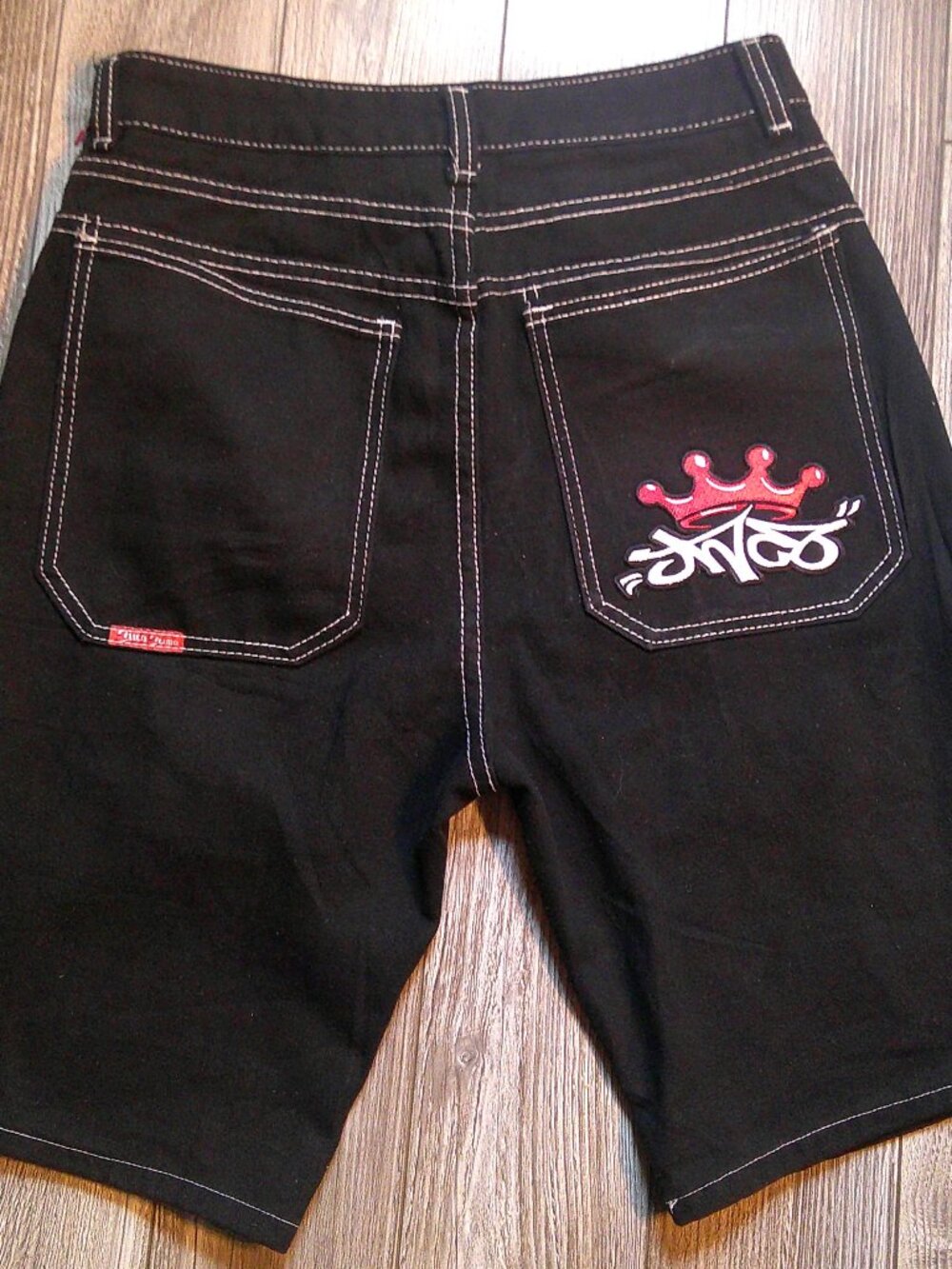 Vtg JNCO Black Baggy Denim SHORTS Wide Leg Skater/Hip Hop/Grunge Man Small (30W)